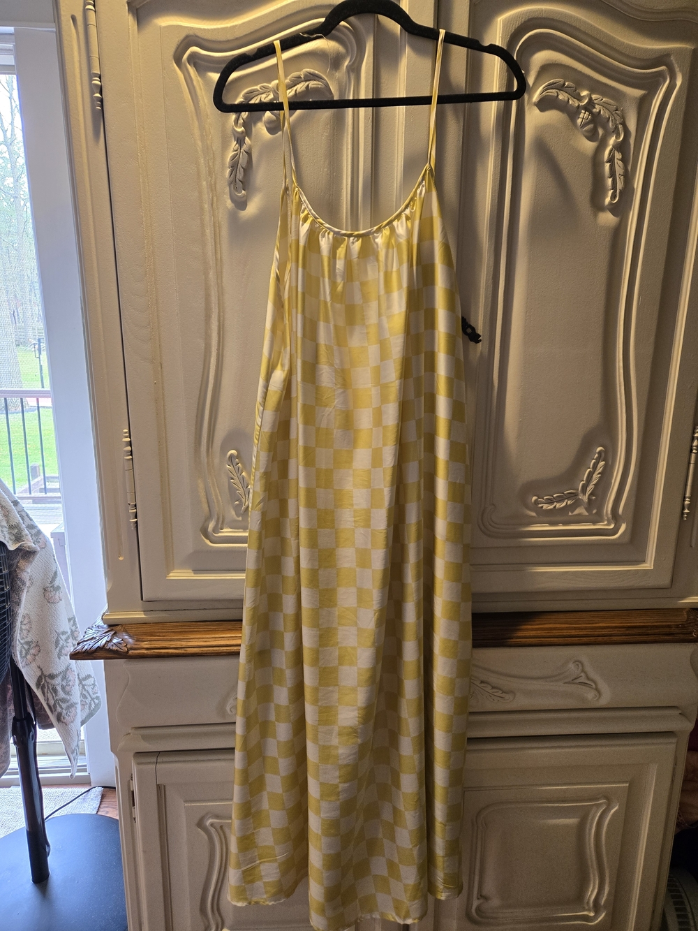 Cupshe Yellow and White Check Satin Slip Dress